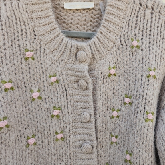 LOVESHACKFANCY Emilie Cardigan in Oat - Picture 4 of 10